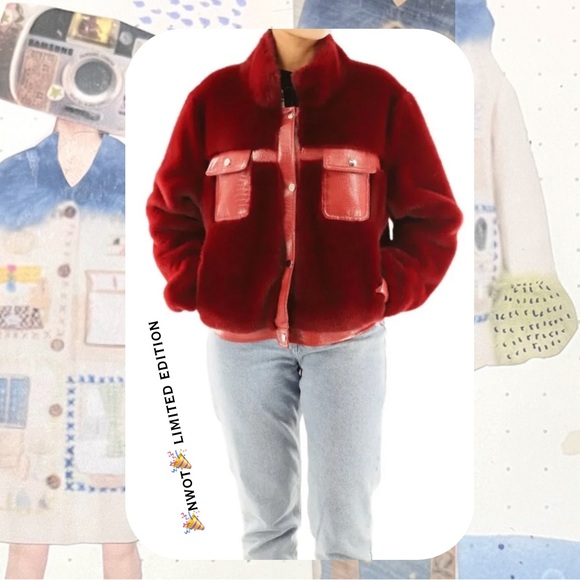 Talk of the Walk Jackets & Blazers - 🎉🎉Red Contrast Trim Faux Croc Leather & Faux Fur Snap Button Front Zipper Moto